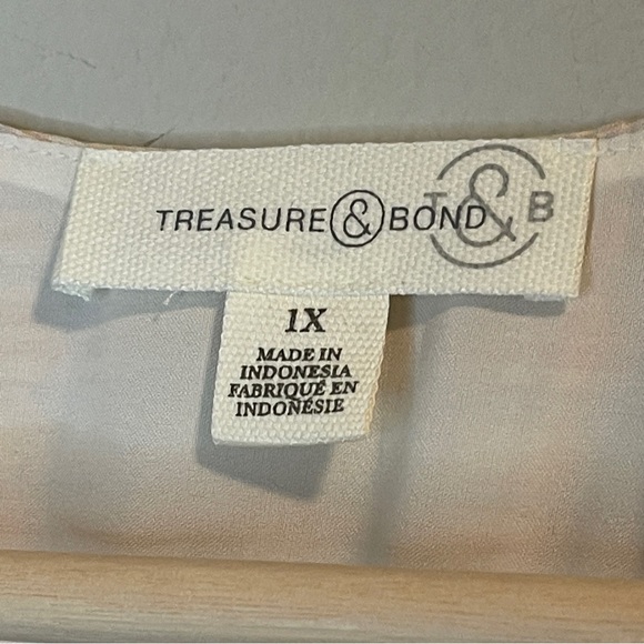 Treasure & Bond Plaid Shirred Cotton Blend Dress Ivory Honey Plaid 1X - Picture 6 of 8